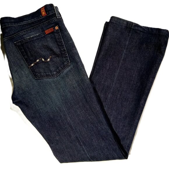 7 for All Mankind Jeans  size  31  Dark Wash  Embroidered Pockets  Boot Cut  VGC - Picture 1 of 12